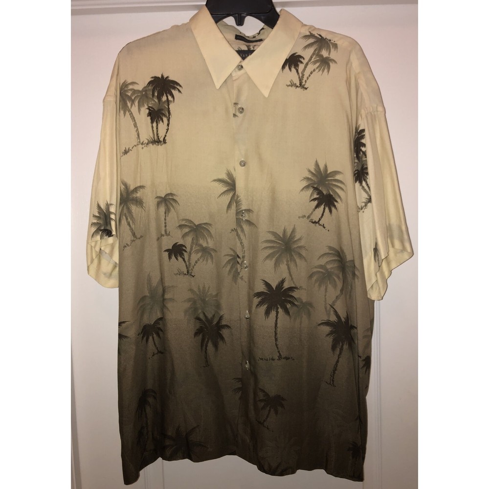 Van Heusen Tropical Summer Shirt XL ombre Palm Tree Hawaiian Button Down Mens